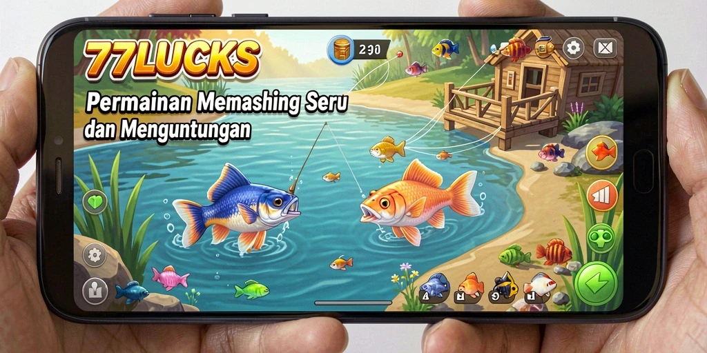 Screenshot gameplay <strong>77LUCKS</strong> menampilkan aksi memancing yang seru dan mendebarkan.