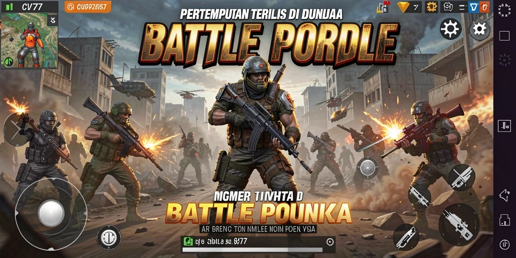 Tangkapan layar utama CV777 menunjukkan pertempuran seru dalam mode Battle Royale.
