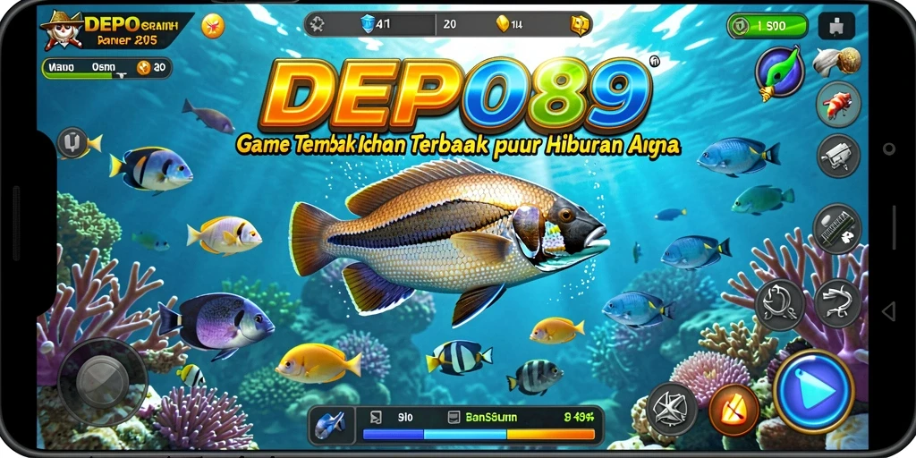 Tampilan gameplay menarik dengan ikan-ikan berwarna-warni.